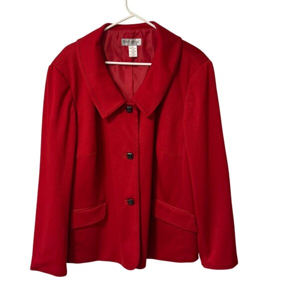 John Meyer Womens Blazer Jacket Plus Size 22W Red VTG Y2K Black Stitching Accent - Picture 1 of 16